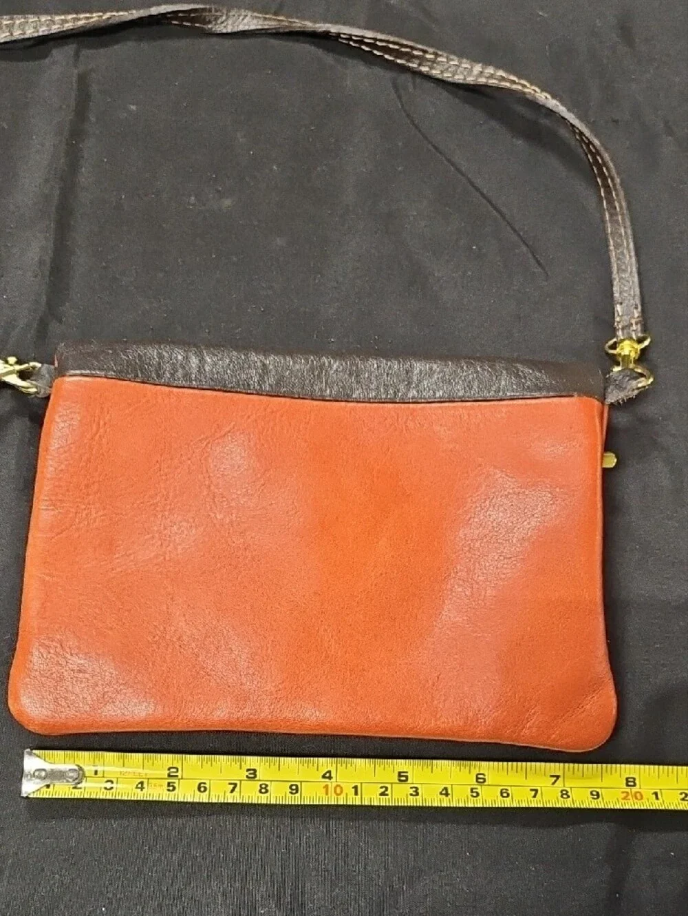 Vera Pelle Two-Tone Leather Crossbody in Brown and Rust